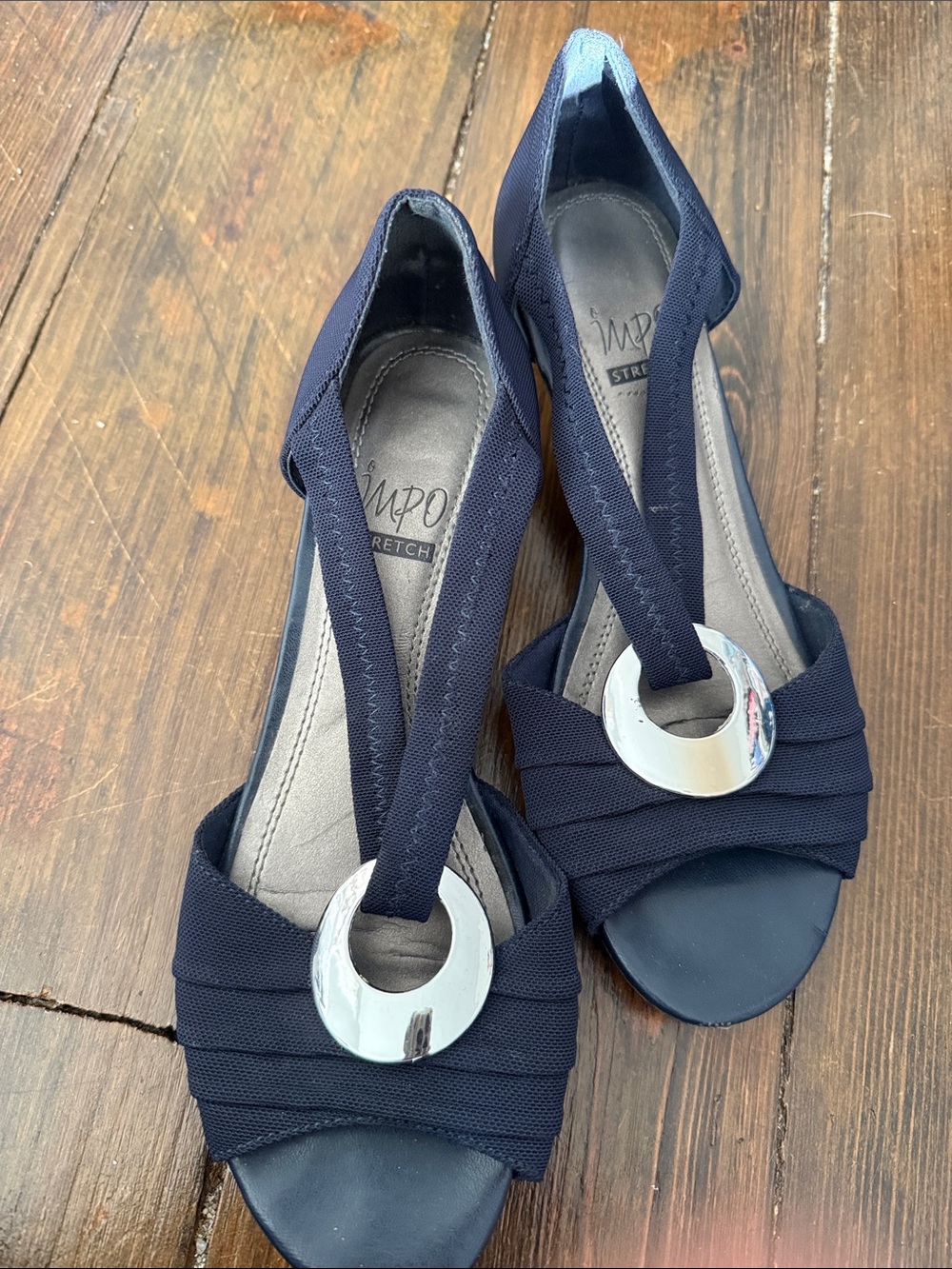 Rampage Navy Open-Toe Heels with Silver Ring Accent